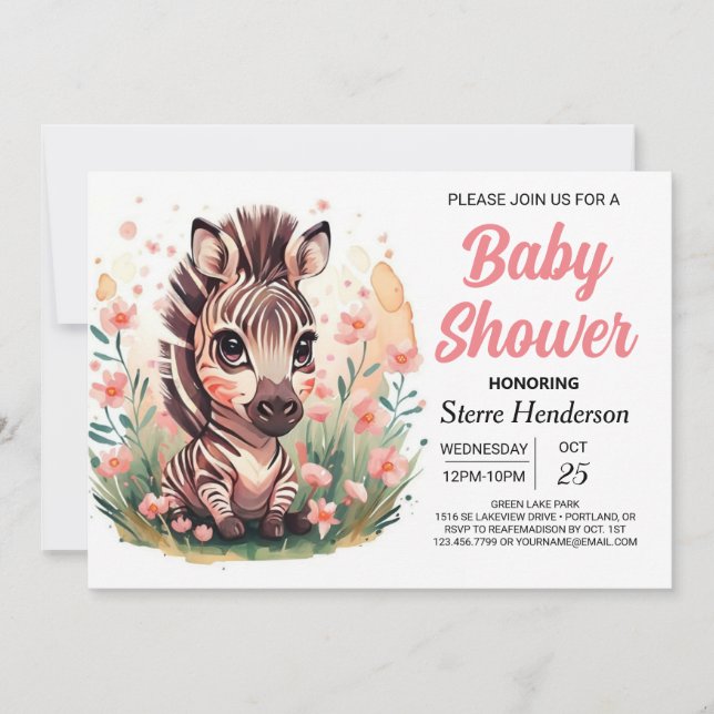 Invitación Moda Rosa Boho Zebra Baby Shower (Anverso)