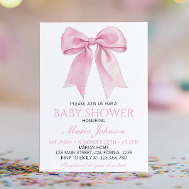 Invitación Moda Rosa Coquette Bow Baby Shower