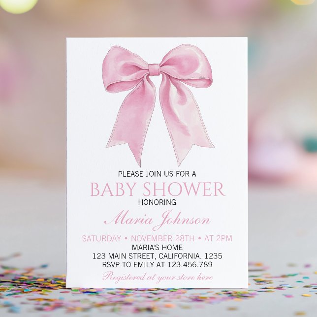 Invitación Moda Rosa Coquette Bow Baby Shower (Subido por el creador)