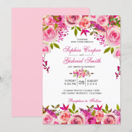 Invitación Moda Rosa de Fuchsia Rosa Boda Floral Botánica