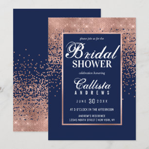 Invitación Moda Rosa de la Marina Oro Purpurina Confetti