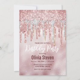 Invitación Moda rosa de sonrojadas purpurinas de oro goteo mo