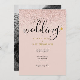 Invitación Moda Rosa del corazón Purpurina de oro Boda de fot