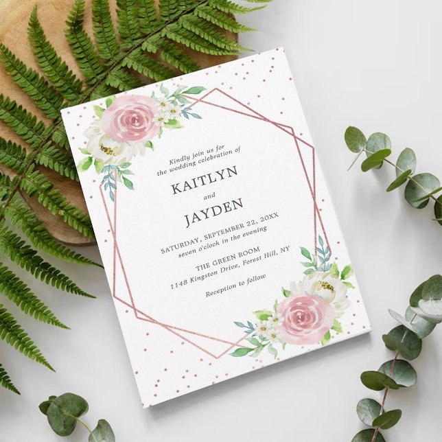 Invitación Moda Rosa geométrico Relieve metalizado dorado Bod (Subido por el creador)
