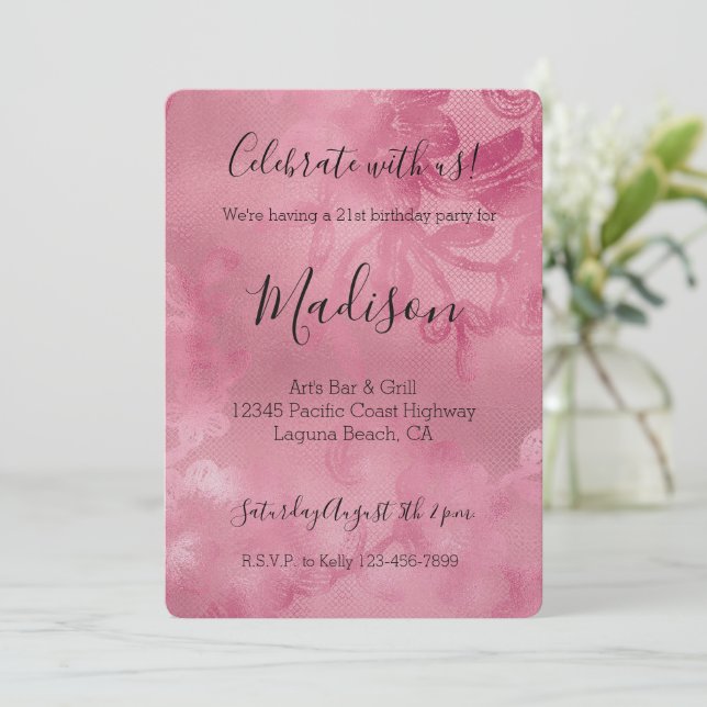 Invitación Moda Rosa Lace (Anverso de pie)