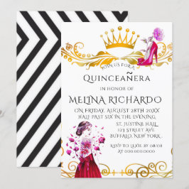 Invitación Moda rosa moderna de banda negra Quinceanera Fiest