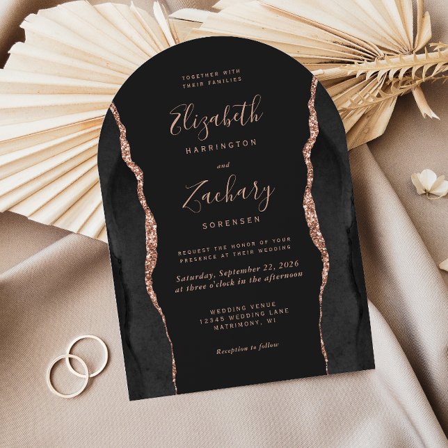 Invitación Moda Rosa negro Agate de oro Boda Arco oscuro (Subido por el creador)