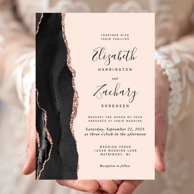 Invitación Moda Rosa Negro Agate de oro Boda de Rubor (Subido por el creador)
