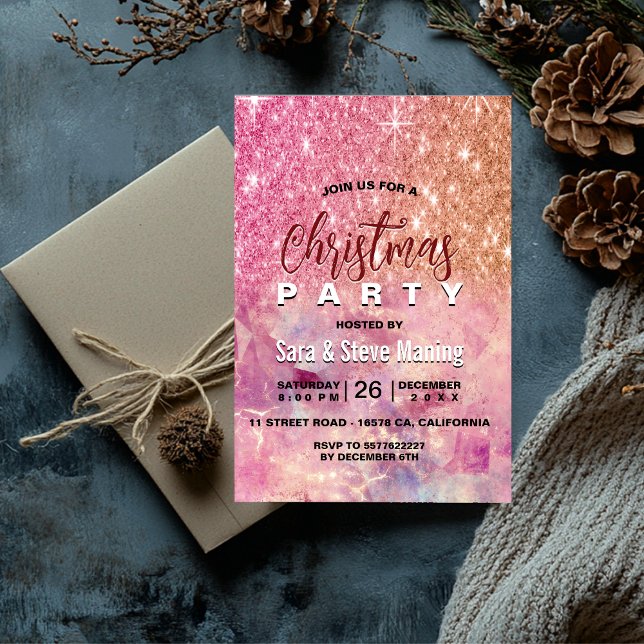 Invitación Moda rosa negro rosa Navidades purpurinas (Subido por el creador)
