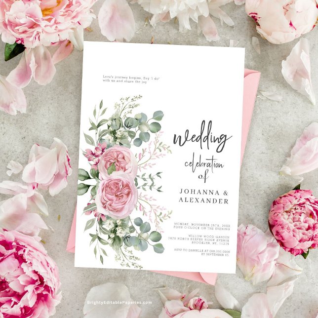 Invitación Moda Rosa Rosa Peony Boda de elegancia floral (Subido por el creador)