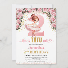 Invitación Moda rosa rosas oro bailarina chica 2º cumpleaños