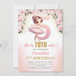 Invitación Moda rosa rosas oro bailarina chica 5 cumpleaños