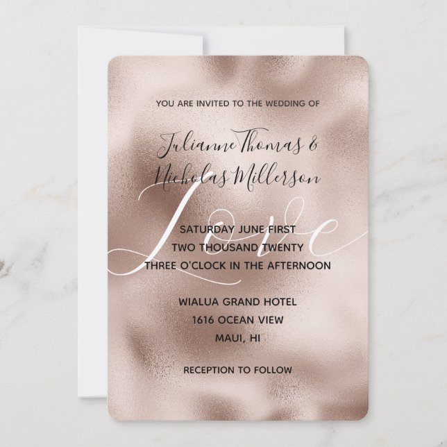 Invitación Moda Rosa Rubor Boda de amor blanco rosado (Anverso)