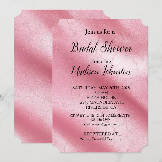 Invitación Moda rosa Rubor Faux Leather (Anverso / Reverso)