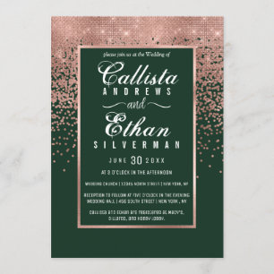 Invitación Moda Rosa Verde Oro Purpurina Confetti Boda