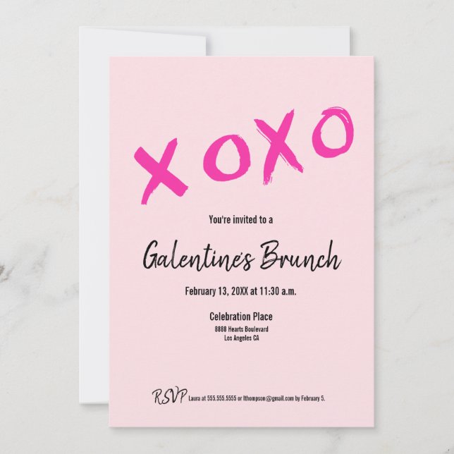 Invitación Moda rosa XOXO  Galentine's Brunch Fiesta (Anverso)