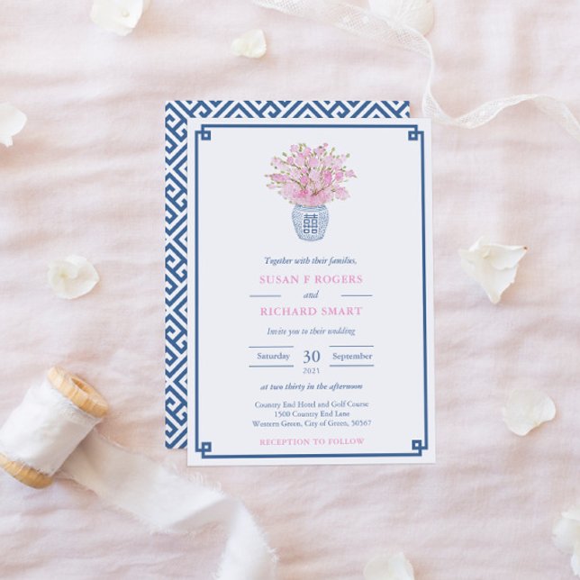 Invitación Moda Rosa Y Marina Azul Chinoiserie Boda (Subido por el creador)
