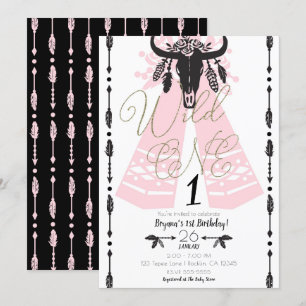 Invitación Moda Rosa y Negro Boho Salvaje Un primer Fiesta de