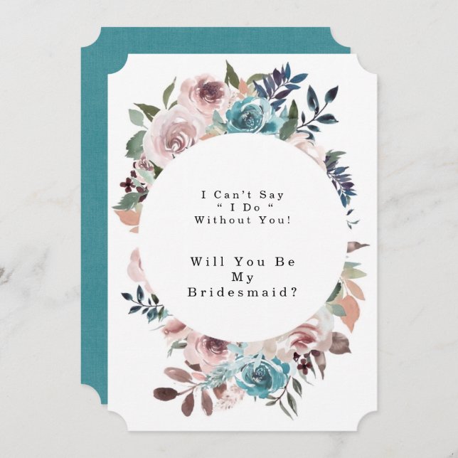 Invitación Moda Rosa y Verde azulada Peony serás mi dama de h (Anverso / Reverso)