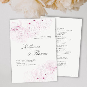 Invitación Moda rosada Boda Peony Elegante formal todo en uno