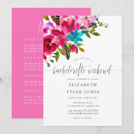 Invitación Moda Rosada Boho Floral Bachelorette Agenda de fin