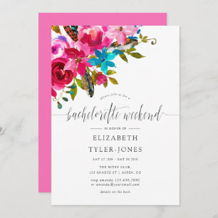 Invitación Moda Rosada Boho Floral Bachelorette Agenda de fin