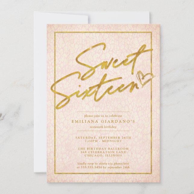 Invitación Moda Rosado y Oro Leopard Sweet 16 Fiesta (Anverso)