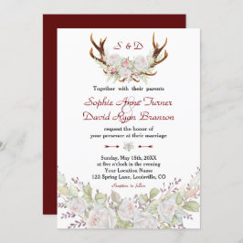 Invitación Moda Rosas Blancas Burgundy Antlers Boda