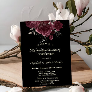 Invitación Moda Rosas de Borgoña Aniversario del Boda Negro