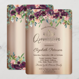 Invitación Moda Rosas de las flores de Borgoña Quinceañera