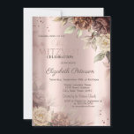 Invitación Moda Rosas de Terracota Rosa Bat de Oro Mitzvah<br><div class="desc">Una invitación moderna,  moda y glamurosa con rosas de terracota sobre un subió fondo dorado.</div>