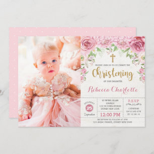 Invitación Moda Rosas florales color oro rosado cristiano
