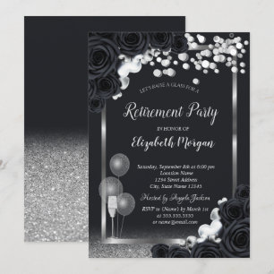 Invitación Moda Rosas negros Jubilación de globos de vidrio