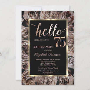 Invitación Moda Rosas oscuros Black 75th Birthday Party