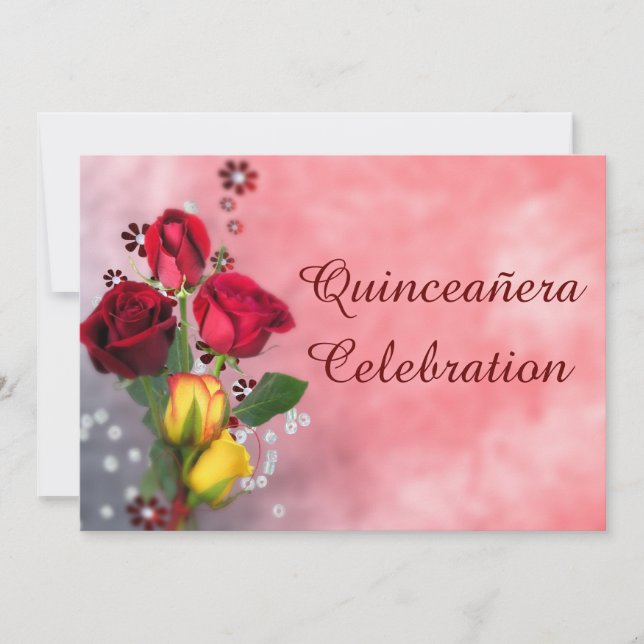 Invitación Moda Roses Rojas y Amarillas Quinceañera Celebraci (Anverso)