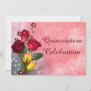 Invitación Moda Roses Rojas y Amarillas Quinceañera Celebraci