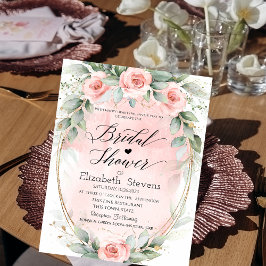 Invitación Moda Roses rosados Rótulo dorado Script Ducha de n