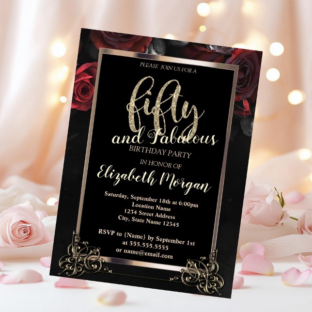 Invitación Moda Roses Roses Roses Cuadro 50 Partido de Cumple (Subido por el creador)