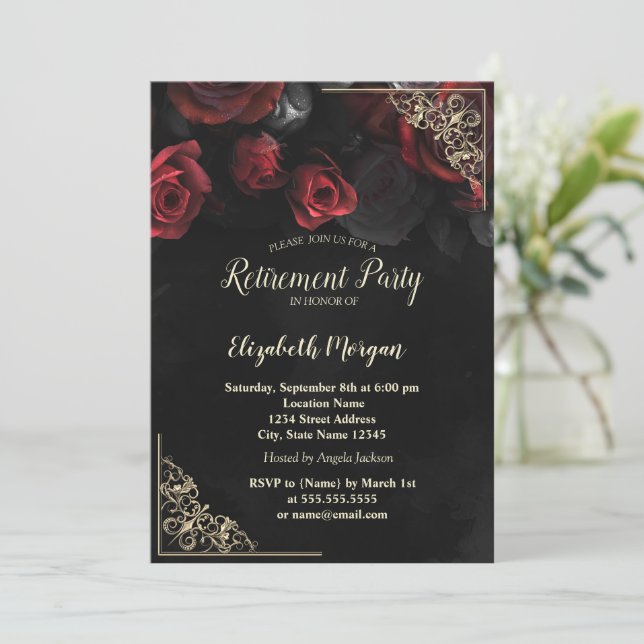Invitación Moda Roses Roses Roses Dorado Floral Frame Retirem (Anverso de pie)