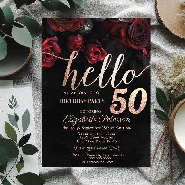 Invitación Moda Roses Roses Roses Negros 50 cumpleaños (Subido por el creador)