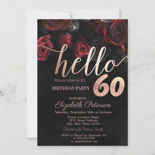 Invitación Moda Roses Roses Roses Negros 60 cumpleaños (Anverso)