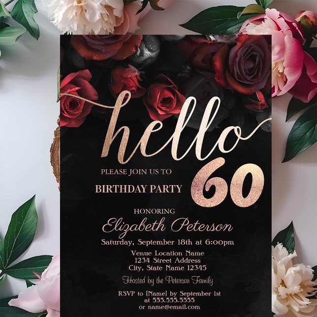 Invitación Moda Roses Roses Roses Negros 60 cumpleaños (Subido por el creador)