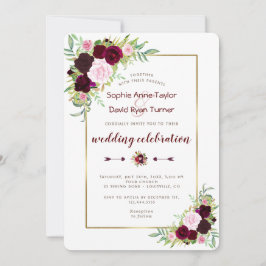 Invitación Moda Royal Burgundy Marsala Boda Floral