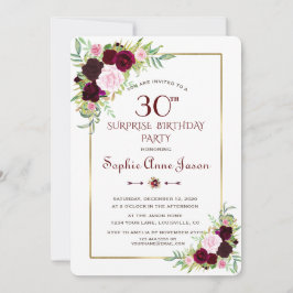 Invitación Moda Royal Burgundy Marsala Floral 30 cumpleaños
