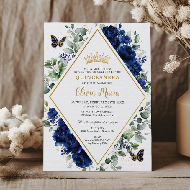 Invitación Moda Royal Floral Butterflies Quinceañera (Subido por el creador)