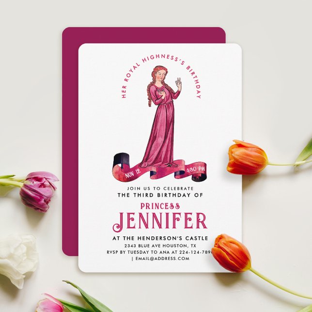 Invitación Moda Royal Pink Medieval Princesa Fairytale Bday (Subido por el creador)