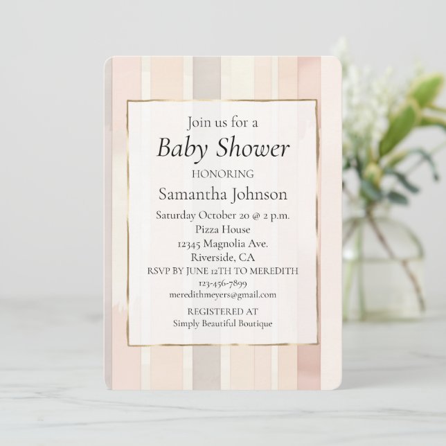 Invitación Moda Rubor Bandas rosadas Baby Shower (Anverso de pie)