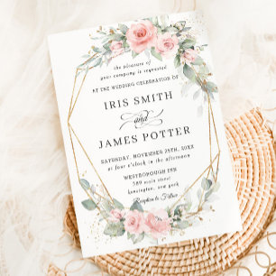 Invitación Moda Rubor Boda de vegetación floral rosa Geométri