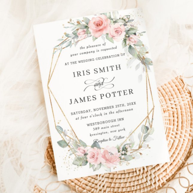 Invitación Moda Rubor Boda de vegetación floral rosa Geométri (Subido por el creador)