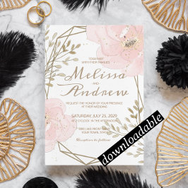 Invitación Moda Rubor Boda floral romántico rosa y taupe